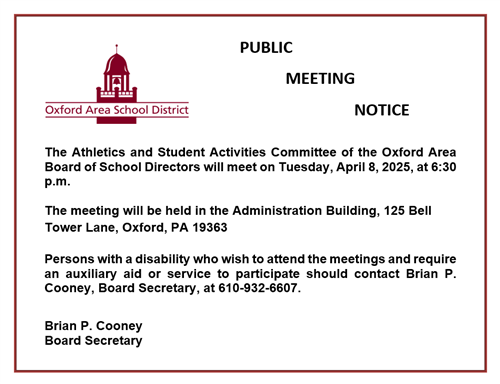 PUBLIC MEETING NOTICE - Athletics and Student Activities Committee